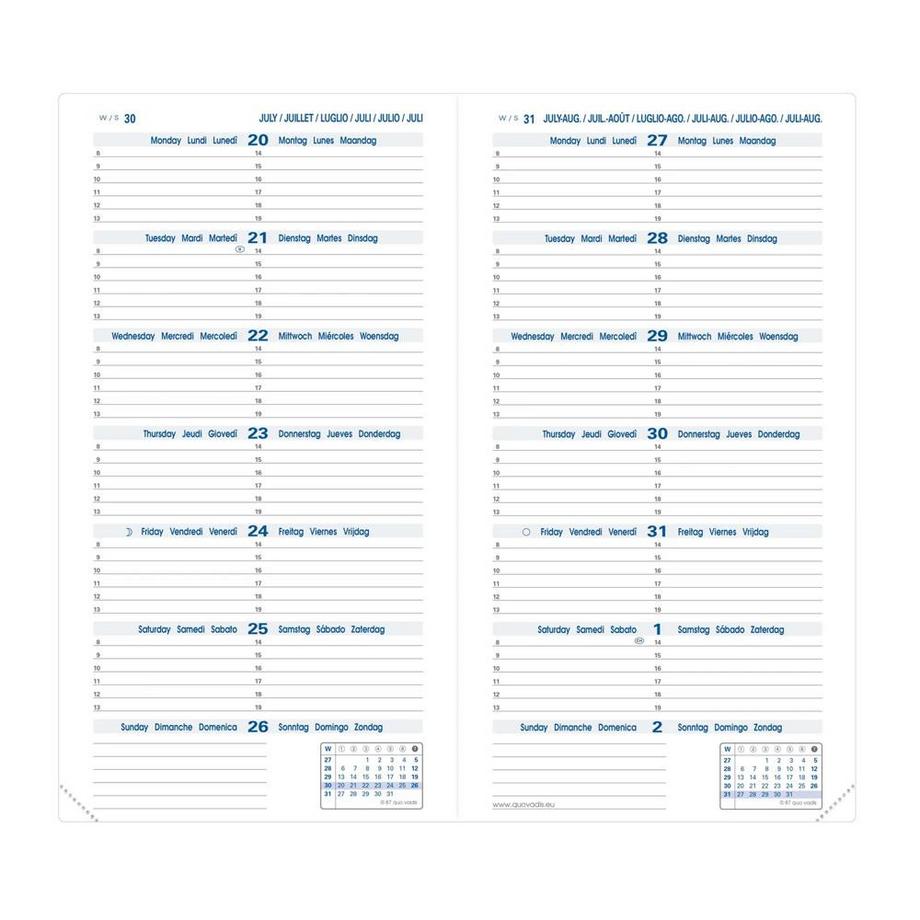 QUO-VADIS Quo Vadis - Terminkalender - 2025 - Silma - 2 Wochen auf 2 Seiten - Mehrsprachig - Impala - Orange - Jan/Dez - 8,8x17 cm - Clairefon taine-Papier Weiß - Hergestellt in Frankreich  