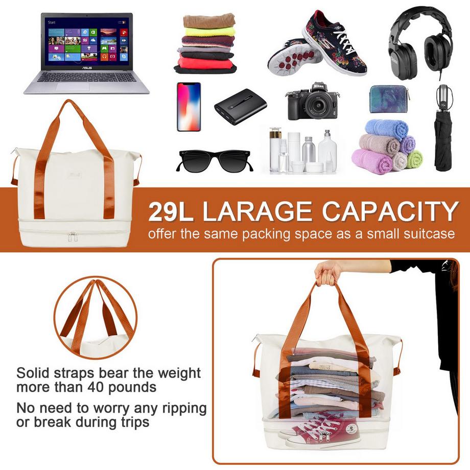Only-bags.store Sac de voyage pliable avec compartiment à chaussures et compartiment humide hydrofuge  