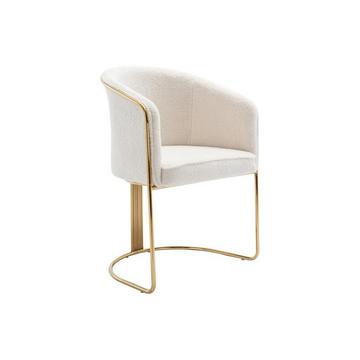Chaise avec accoudoirs en tissu bouclette et métal - Blanc et doré - JOSETHE de Pascal MORABITO