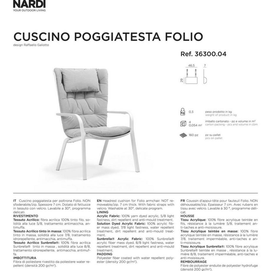 NARDI outdoor Coussin de nuque pour fauteuil Folio gris  