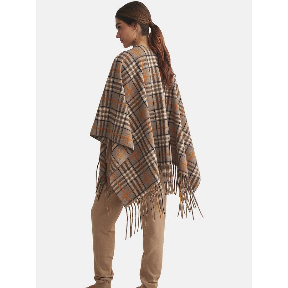Selmark Poncho Cammello a Quadri  