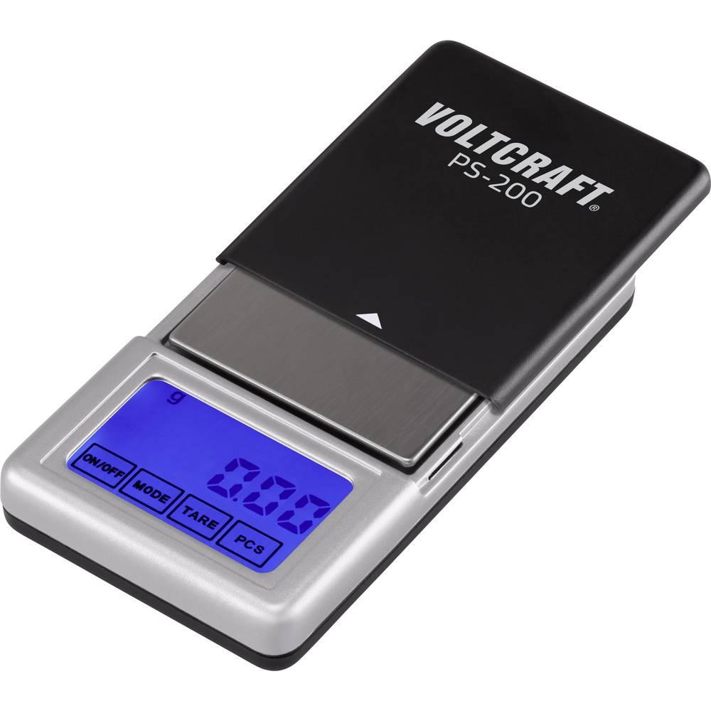 VOLTCRAFT PS-200 Bilancia tascabile Portata max. 200 g Risoluzione 0.01 g a batteria Nero, Argento  