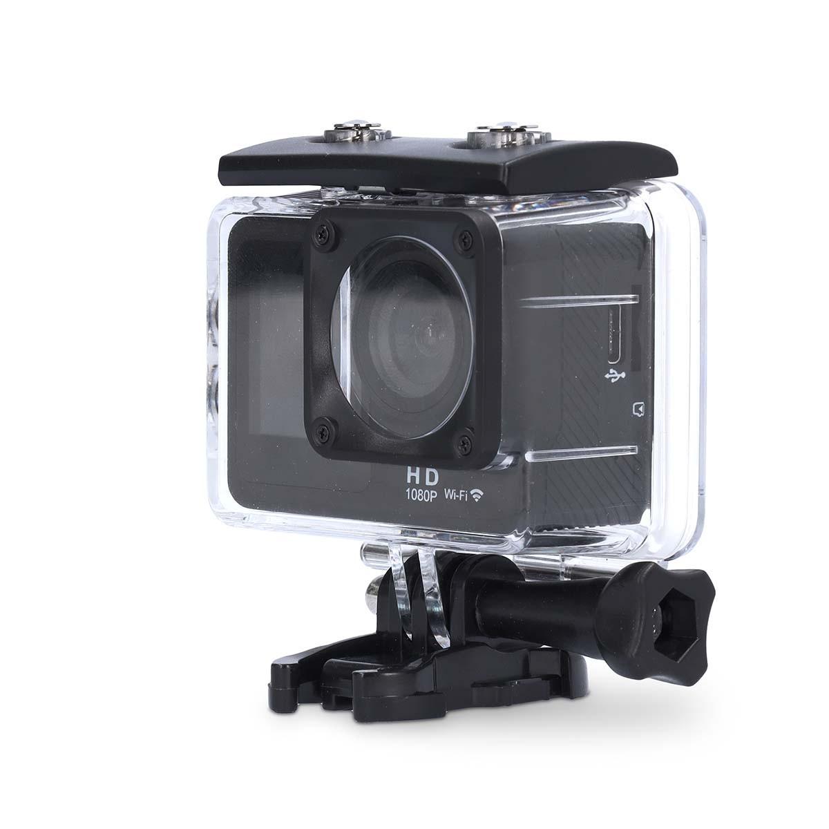 Nedis  Action-Cam | Dualer Bildschirm | 1080p@30fps | 12 MPixel | Wasserdicht bis: 30,0 m | 70 Minuten | WLAN | App verfügbar für: Android™ / IOS | Halterungen im Lieferumfang enthalten | Schwarz 