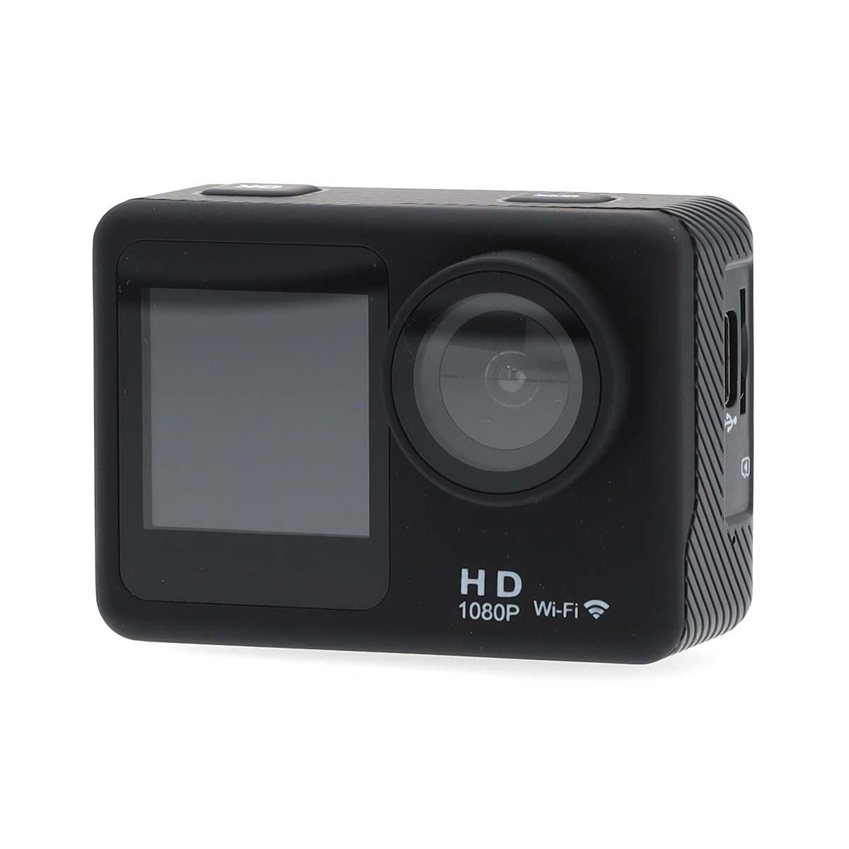 Nedis  ActionCam | Doppio schermo | 1080p@30fps | 12MPixel | Impermeabile fino a: 30,0 m | 70 minuti | Wi-Fi | App disponibile per: Android™ / IOS | Supporti inclusi | Nero 
