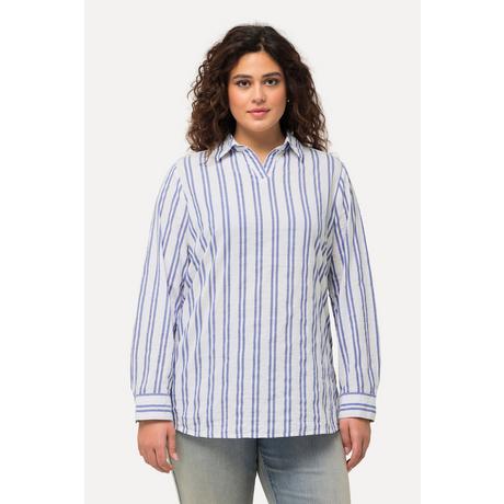 Ulla Popken  Tunica con crespatura, righe, collo da camicia, scollo a V e maniche lunghe 