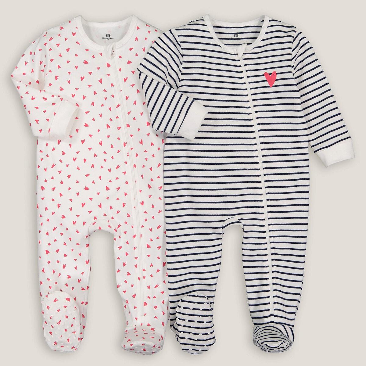 La Redoute Collections  Lot de 2 pyjamas 1 pièce imprimés en coton 