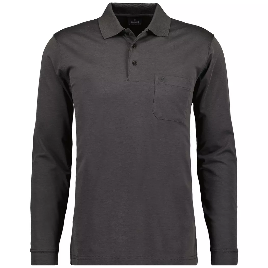 Ragman - Poloshirt  Bequem sitzend-Soft Knit Polo Knopf Langarm, für Damen, Schiefergrau, Größe 5XL