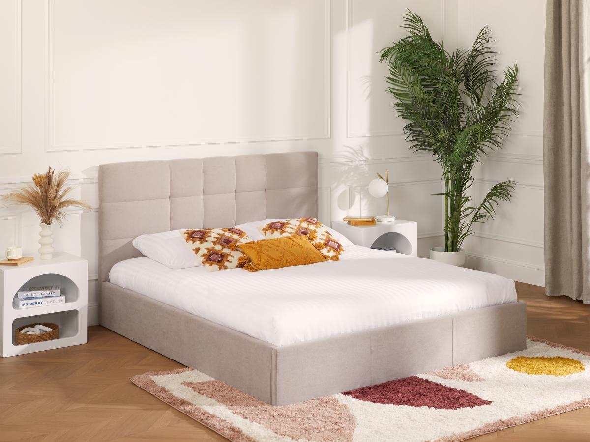 PASCAL MORABITO Letto con contenitore 140 x190 cm Tessuto Beige + Materasso - ELIAVA  