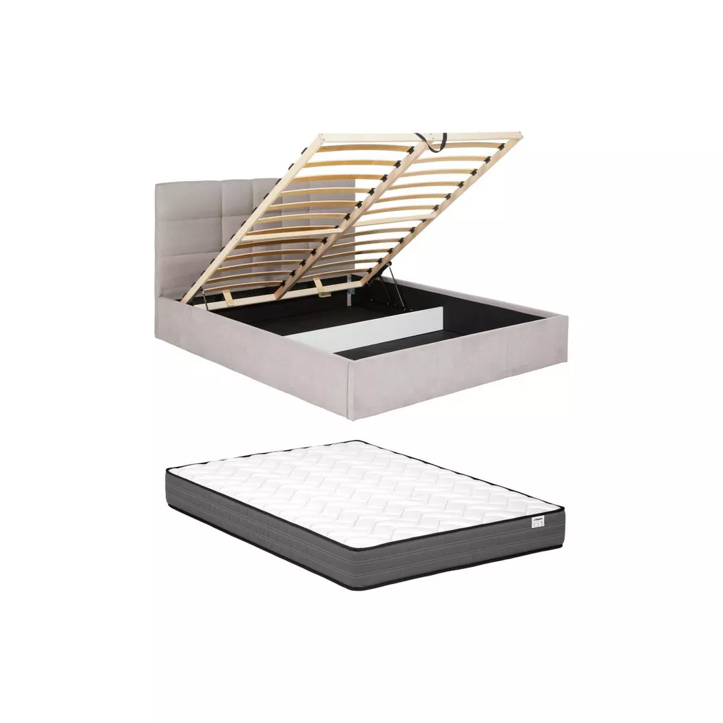 PASCAL MORABITO - Bett mit Bettkasten + Matratze - 140 x 190 cm - Stoff - Beige - ELIAVA von 140X190CM