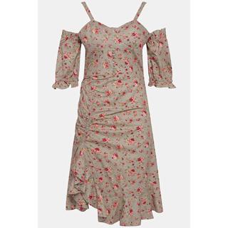 Ulla Popken Florales schulterfreies Halbarm Minikleid mit Volantsaum  