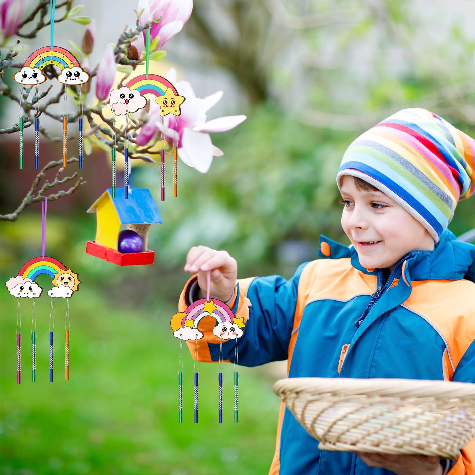 Activity-board  Windspiel Bastelset für Kinder, Regenbogen Holzglockenspiel Bastelarbeit zum Malen 