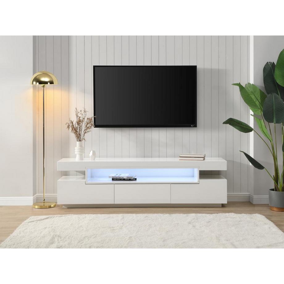 Vente-unique  Meuble TV 1 niche et 3 tiroirs avec LEDs - en MDF - Blanc - OKESA 