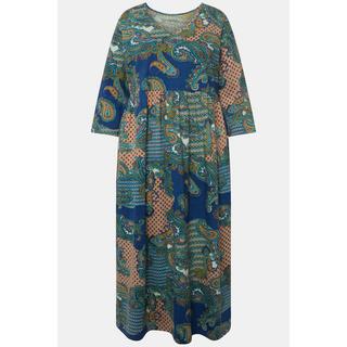 Ulla Popken  Robe en jersey coupe trapèze à motif cachemire, décolleté en V et manches 3/4 