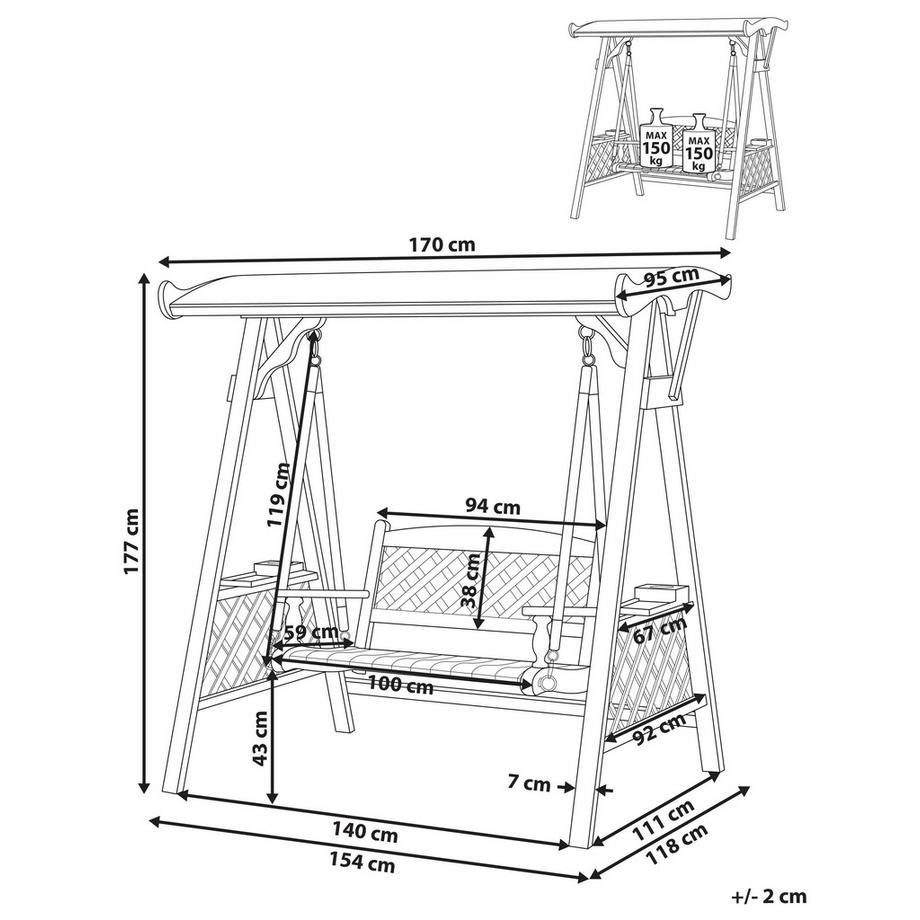 Beliani Balancelle de jardin en Bois d’épicéa Traditionnel SENARICA  