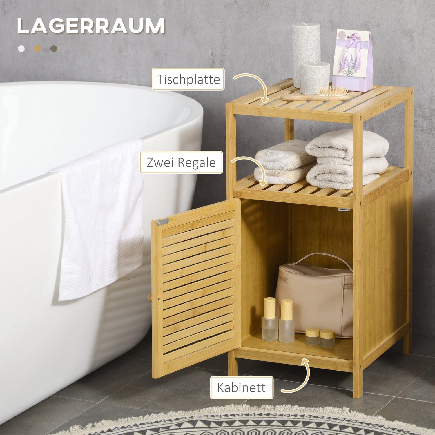 Northio Meuble De Salle De Bain Avec Compartiment Ouvert, Meuble Latéral, Anti-Basculement, Meuble De Rangement, Bambou, Naturel, 33X35,5X67Cm  