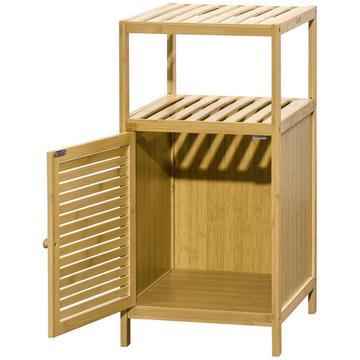 Meuble De Salle De Bain Avec Compartiment Ouvert, Meuble Latéral, Anti-Basculement, Meuble De Rangement, Bambou, Naturel, 33X35,5X67Cm