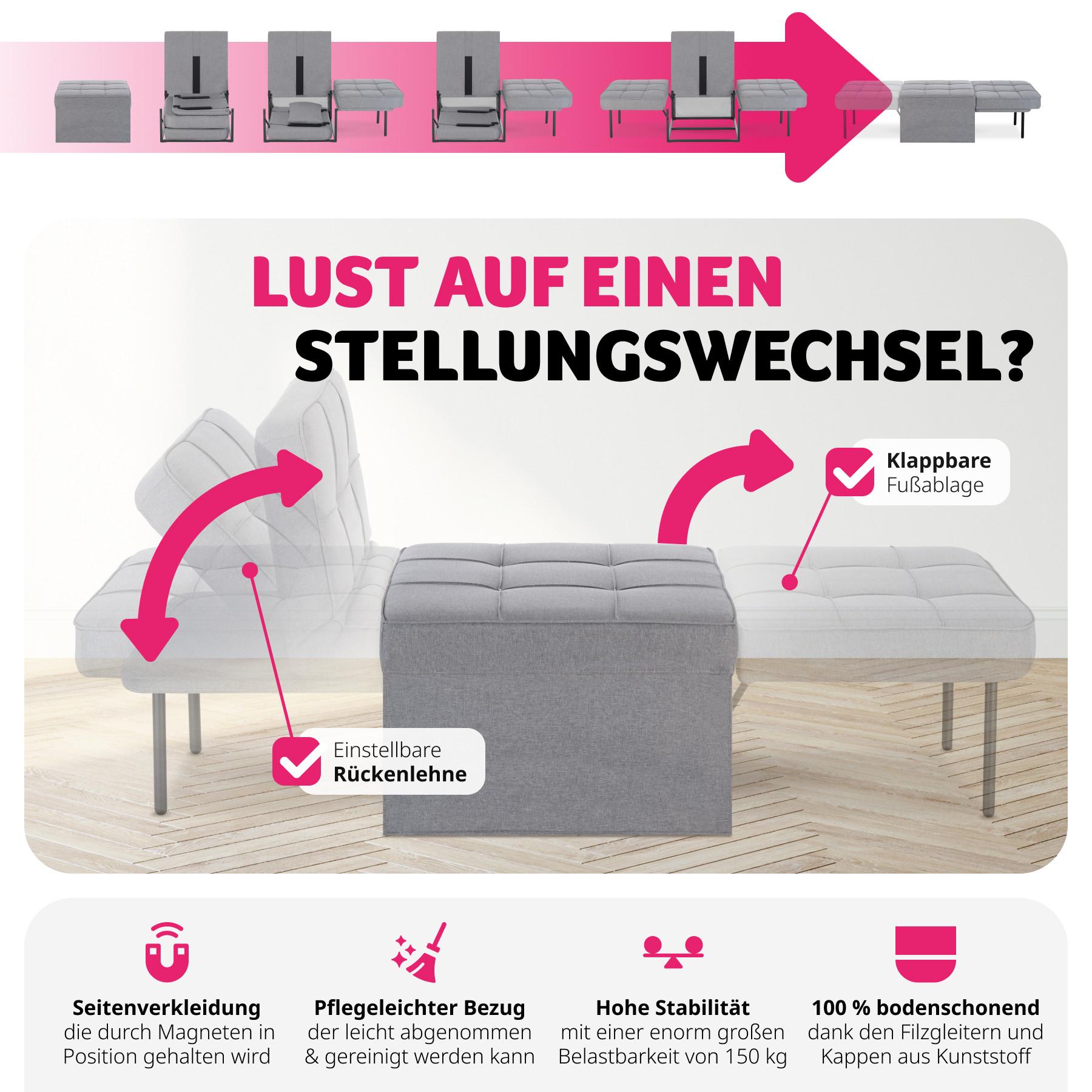 Tectake Fauteuil de repos 4-en-1 réglable en hauteur en 6 positions  