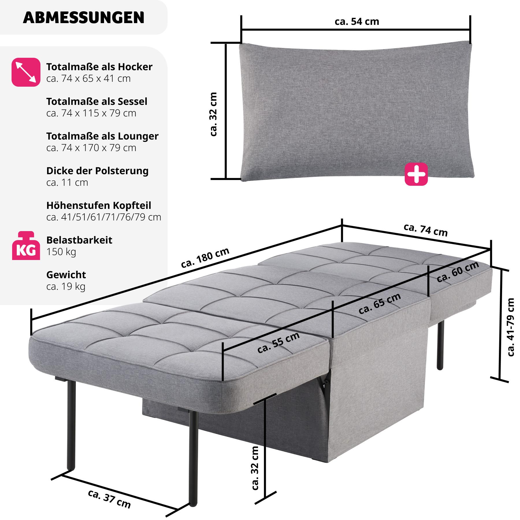 Tectake Sgabello letto, 4 in 1, regolabile in altezza in 6 posizioni  