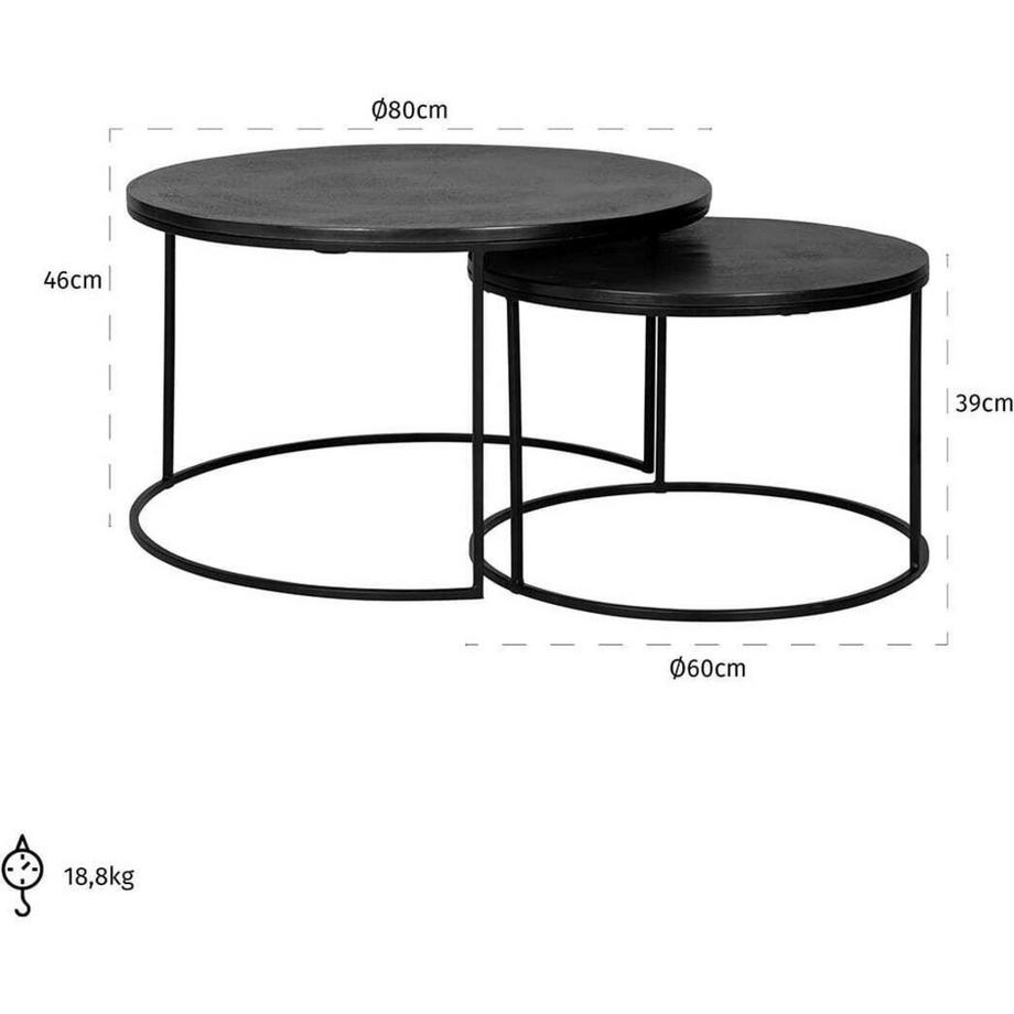 mutoni Table basse Bolder noir 80 (lot de 2)  
