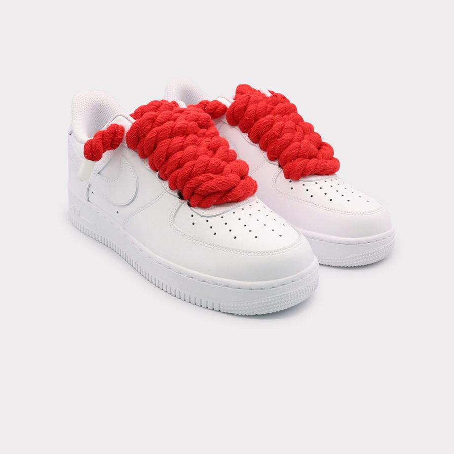 NIKE Air Force 1 White Rope Lace Red Sneakers  