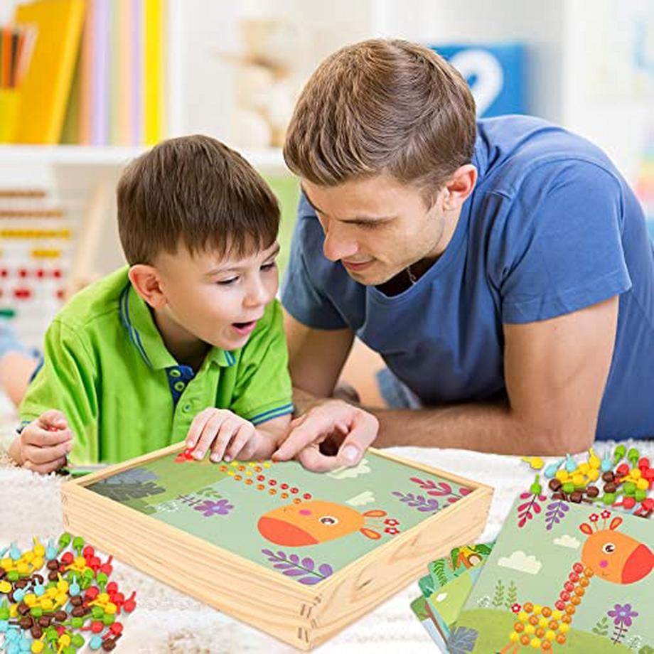 Activity-board  Jeu de mosaïque pour enfants Jeu de mosaïque pour enfants Fourchettes à picots avec perles et cartes à picots 