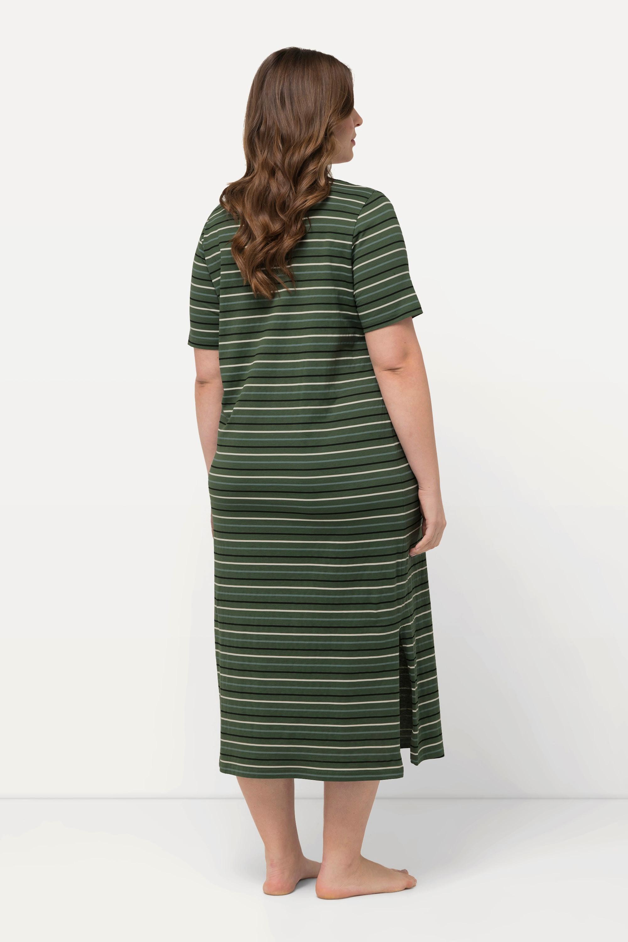 Ulla Popken Camicia da notte a righe scollo rotondo mezze maniche  