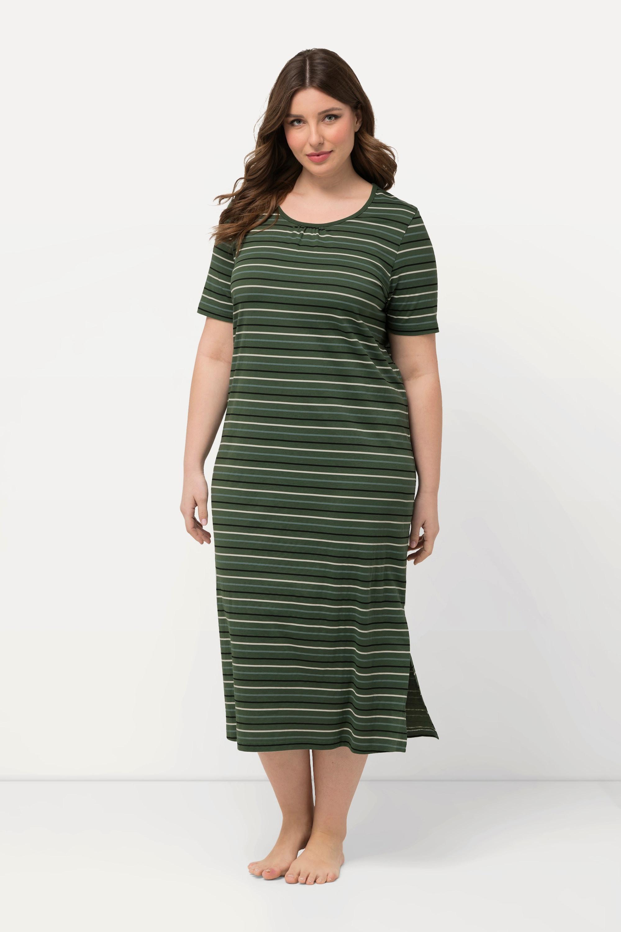 Ulla Popken Camicia da notte a righe scollo rotondo mezze maniche  