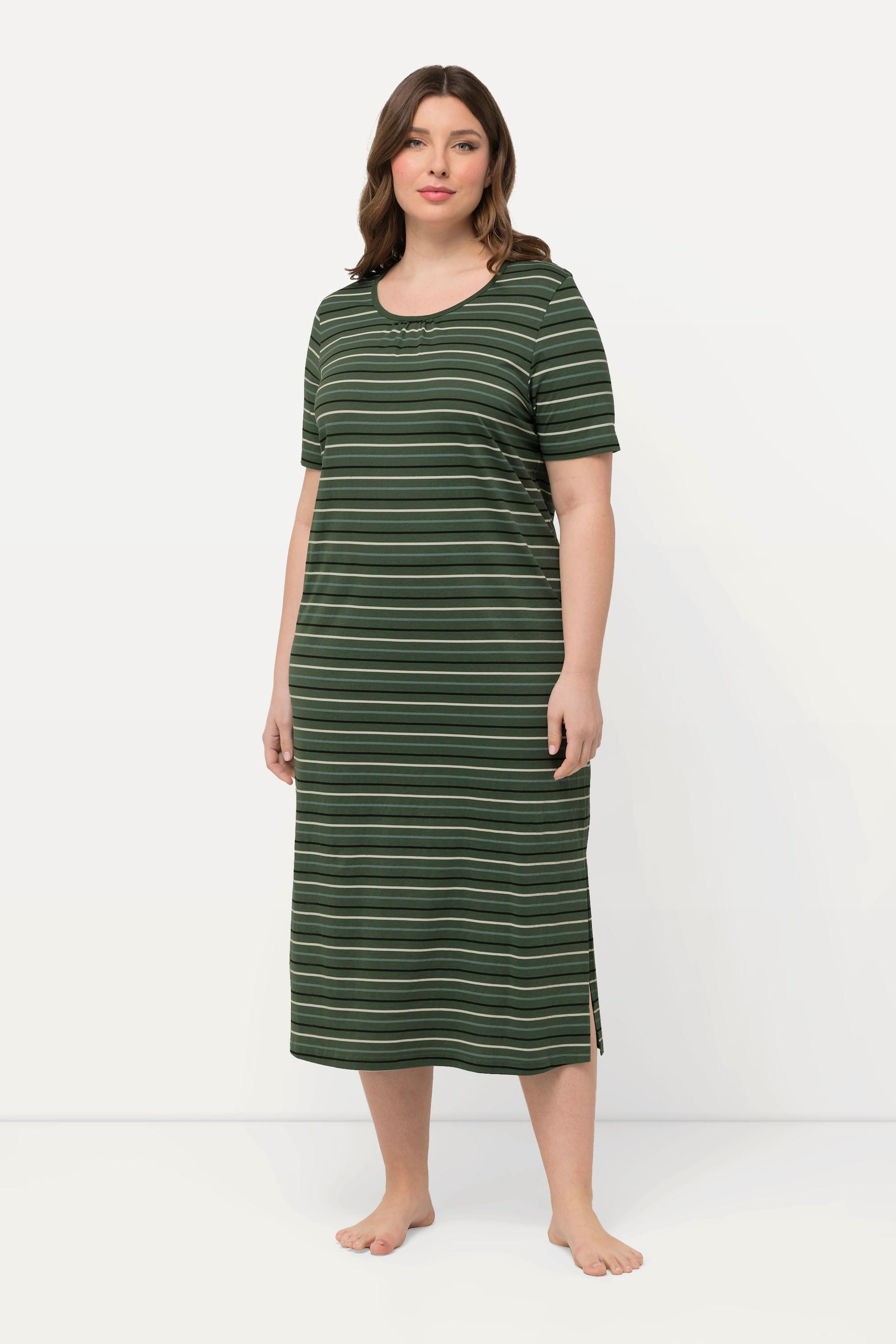 Ulla Popken Camicia da notte a righe scollo rotondo mezze maniche  