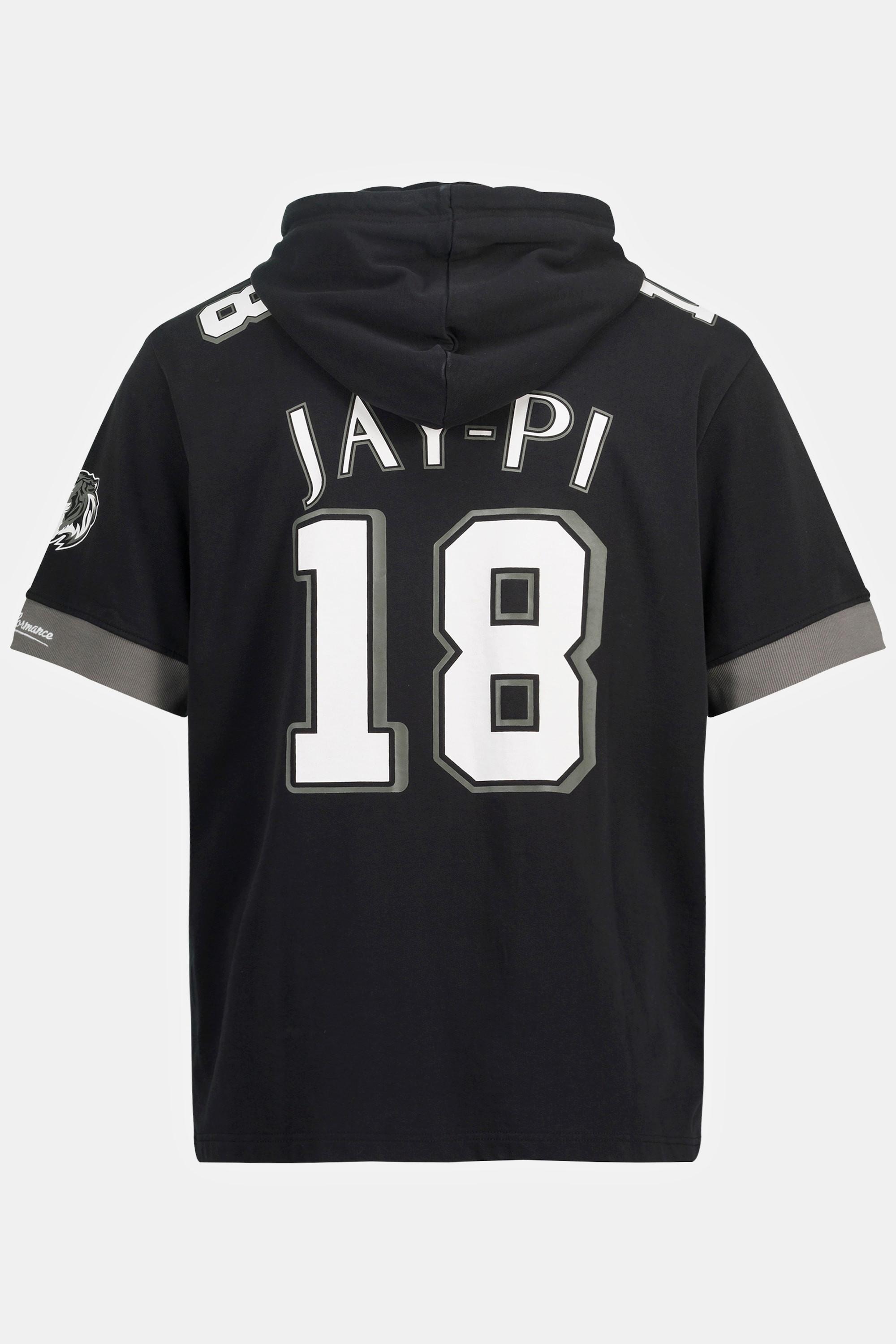 JP1880  Sweat-shirt à capuche JAY-PI. Esprit football américain. Manches courtes, capuche et imprimé XL. 