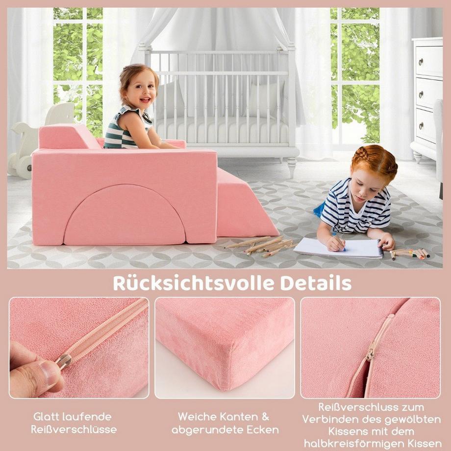 Northix Modulares Kindersofa Spielsofa Modulsofa mit abnehmbarem Bezug 105,5 x 101 x 48 cm Rosa  