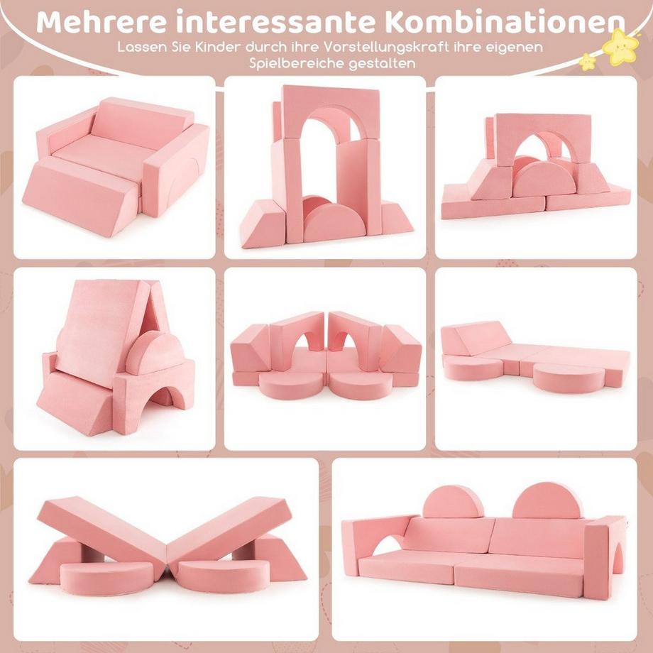 Northix Modulares Kindersofa Spielsofa Modulsofa mit abnehmbarem Bezug 105,5 x 101 x 48 cm Rosa  
