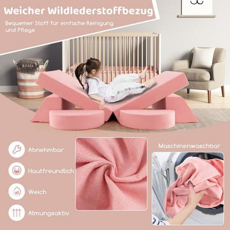Northix Modulares Kindersofa Spielsofa Modulsofa mit abnehmbarem Bezug 105,5 x 101 x 48 cm Rosa  