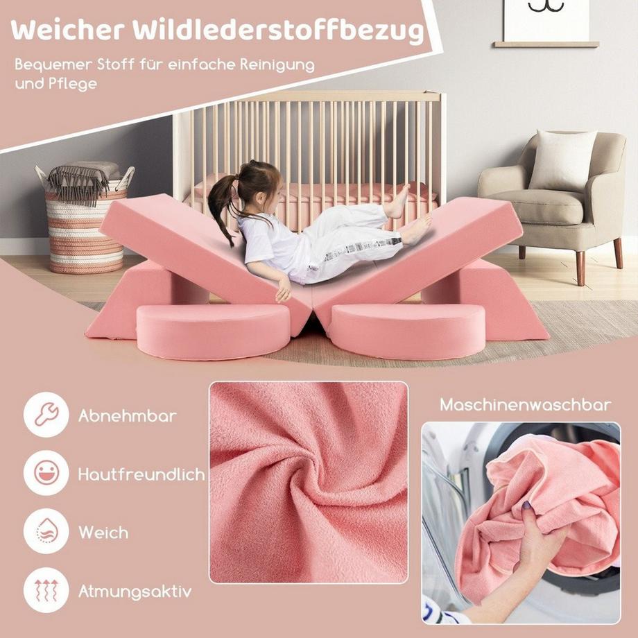 Northix Modulares Kindersofa Spielsofa Modulsofa mit abnehmbarem Bezug 105,5 x 101 x 48 cm Rosa  