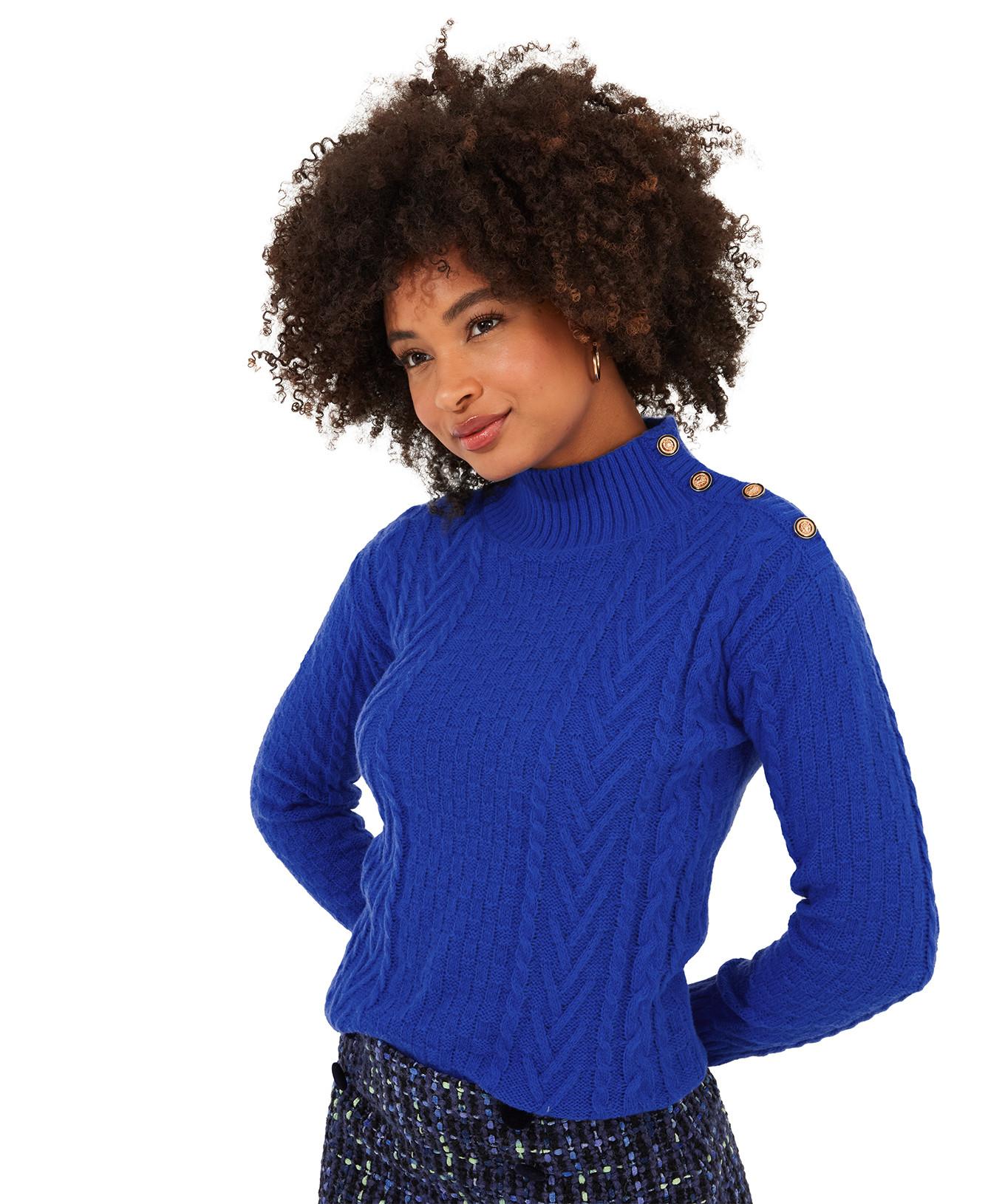 Joe Browns  Pull Poignet Côtelé Tricot Torsadé Bleu Cobalt 