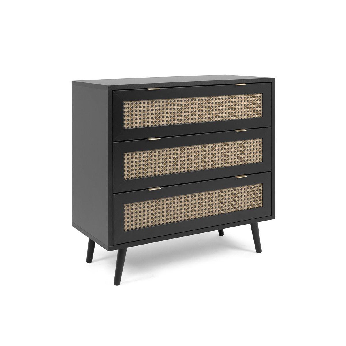 Calicosy Cassettiera a 3 cassetti, stampa impagliatura e nera - L80 cm  