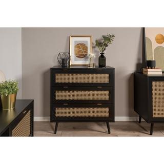 Calicosy Cassettiera a 3 cassetti, stampa impagliatura e nera - L80 cm  