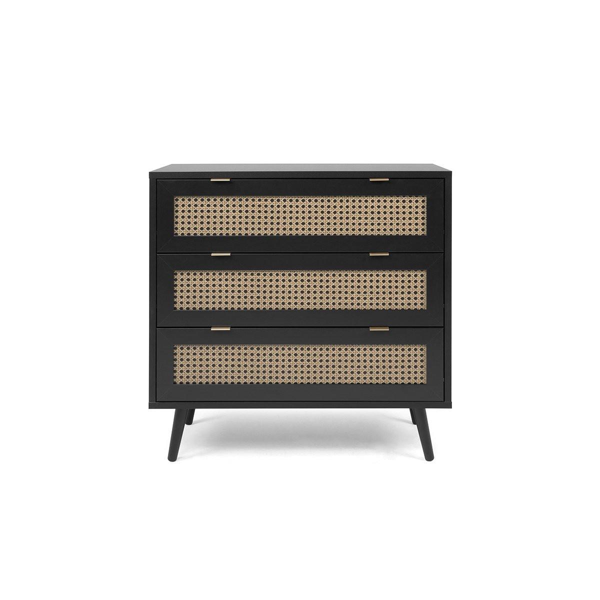 Calicosy Cassettiera a 3 cassetti, stampa impagliatura e nera - L80 cm  