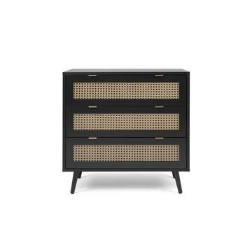 Cassettiera a 3 cassetti, stampa impagliatura e nera - L80 cm