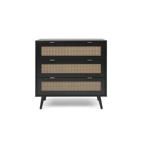 Calicosy Cassettiera a 3 cassetti, stampa impagliatura e nera - L80 cm  