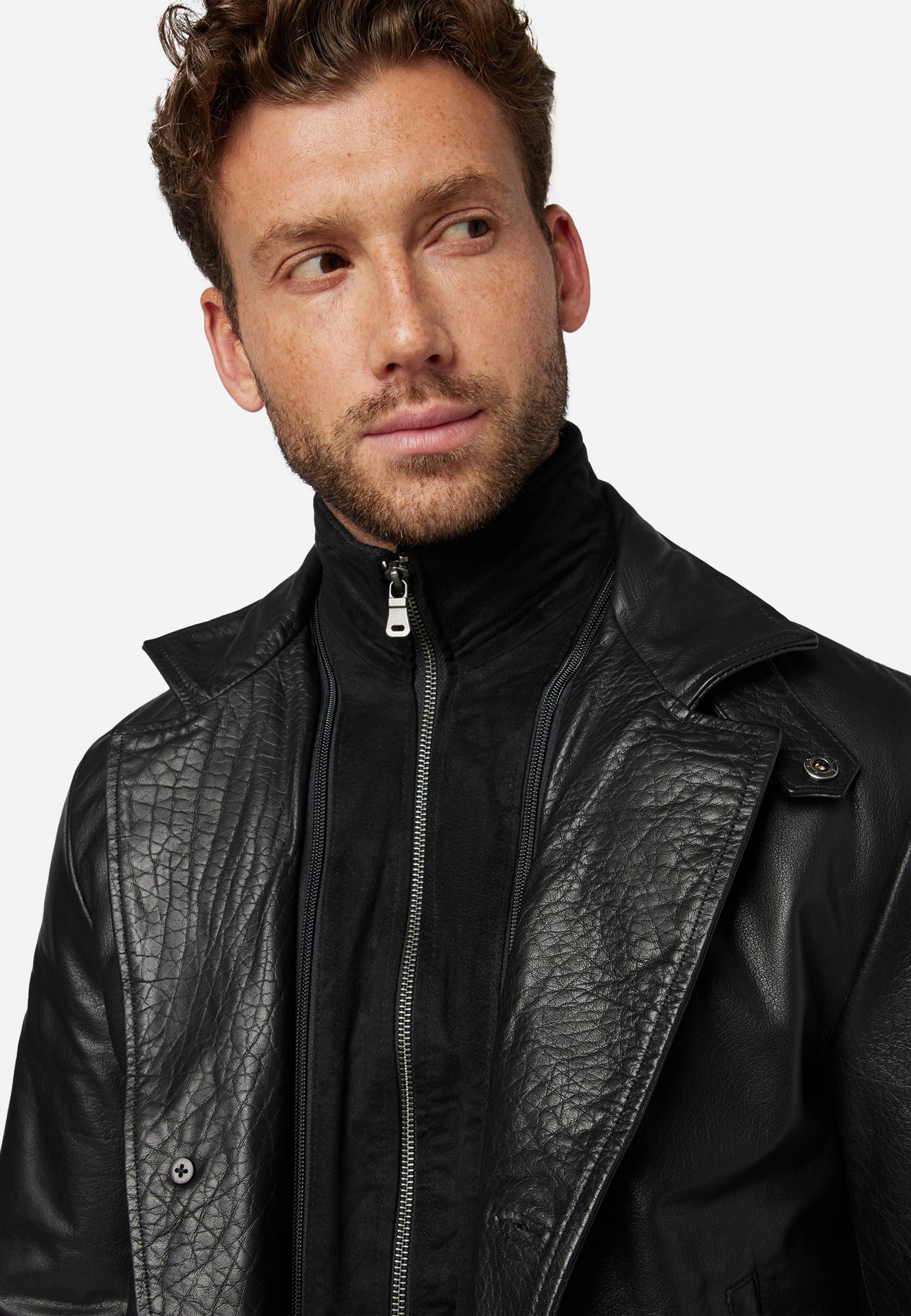 RICANO  Manteau en cuir pour homme Veetal, avec empiècement textile amovible 