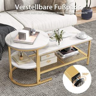 Northio 2er Set Couchtisch Beistelltisch Marmor Optik mit Metallrahmen & Ablage Gold und Weiß  