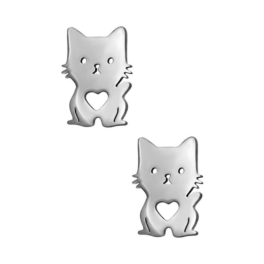 Maxte  Ohrstecker Katze mit Herz aus Edelstahl 