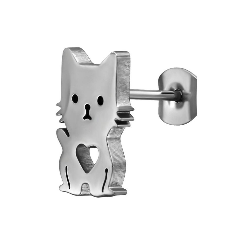 Maxte  Ohrstecker Katze mit Herz aus Edelstahl 