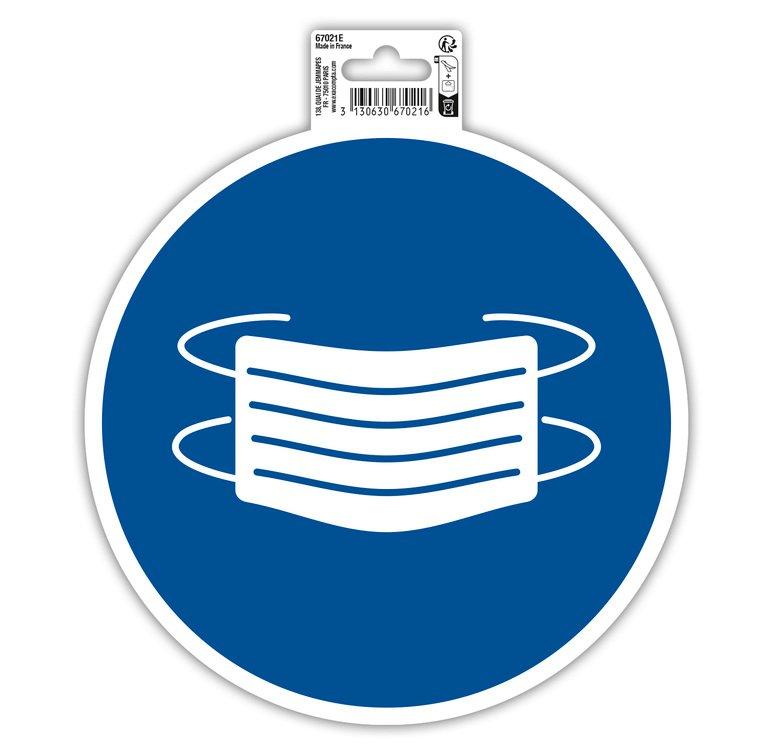 Exacompta Cartello adesivo rotondo diametro 20cm MASCHERINA OBBLIGATORIA  