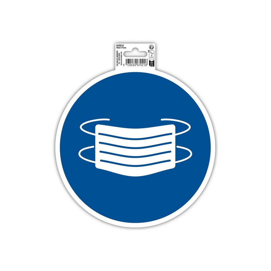 Cartello adesivo rotondo diametro 20cm MASCHERINA OBBLIGATORIA