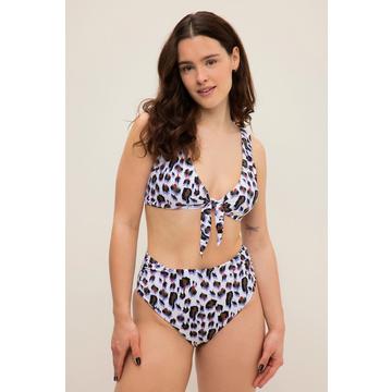 Top del bikini con nodi, coppe morbide e design leopardato colorato