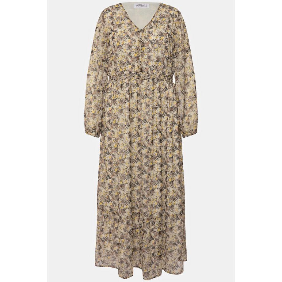 Studio Untold Maxikleid A-Linie Leo Minimal V-Ausschnitt Langarm  