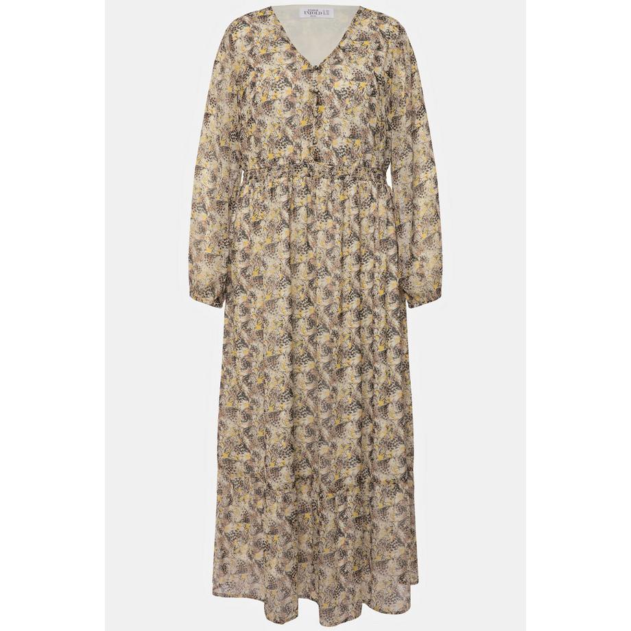 Studio Untold Maxikleid A-Linie Leo Minimal V-Ausschnitt Langarm  