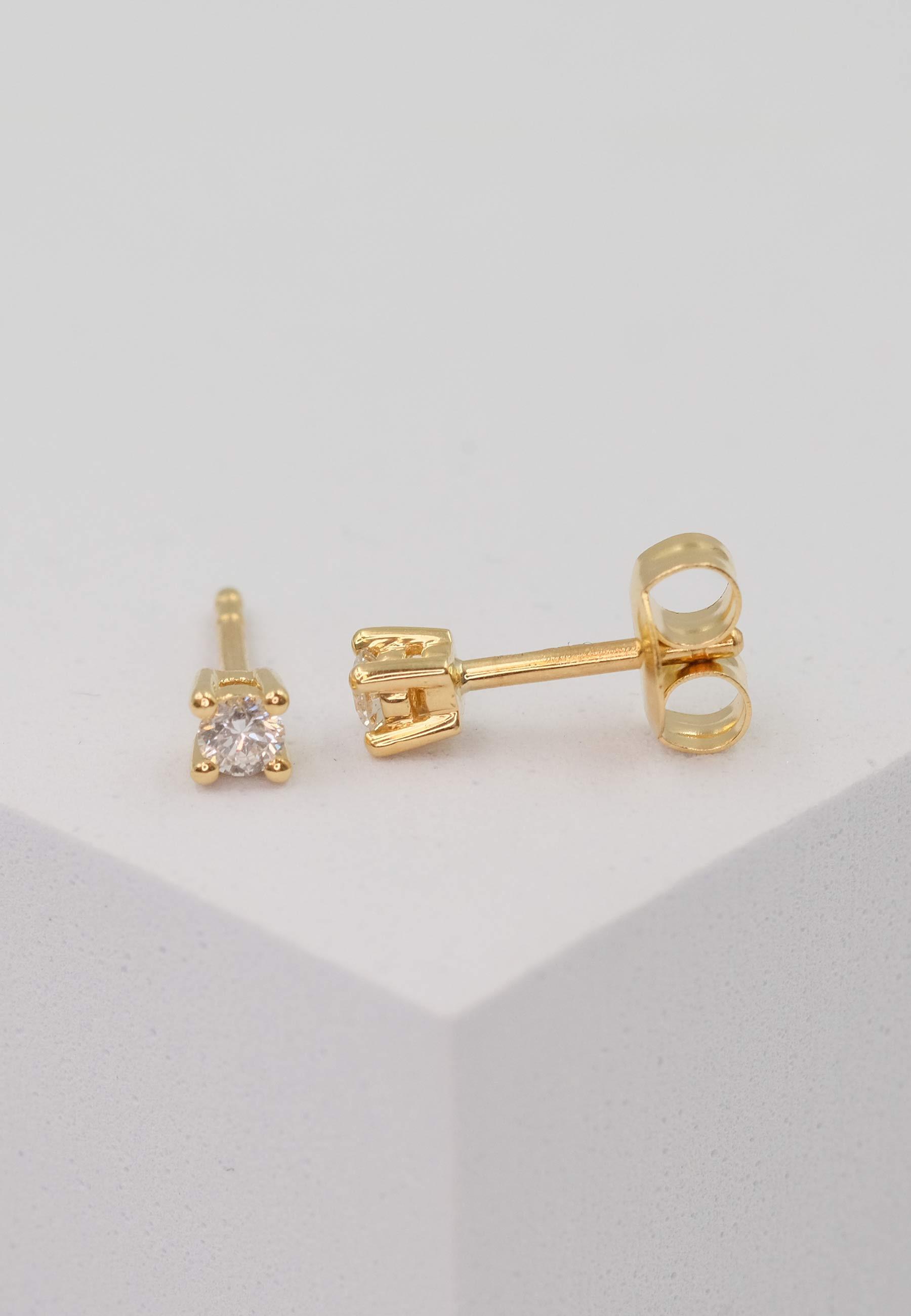 MUAU Schmuck  Clous d'oreilles solitaires 4 poignées en or jaune 750 diamants 0,15ct. 3,5mm 