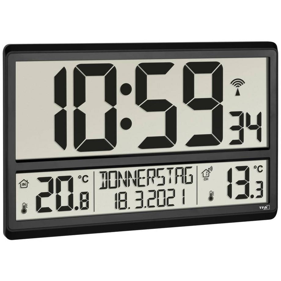 TFA Dostmann Horloge radiopilotée XL avec température extérieure et intérieure  